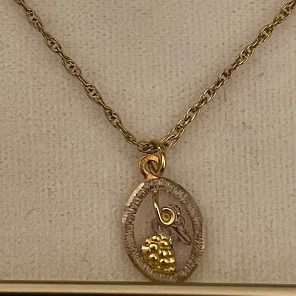 Stampd Jewelry - Vintage 10K Black Hills solid Gold necklace 18” w Grape & leaf charm Dainty!
